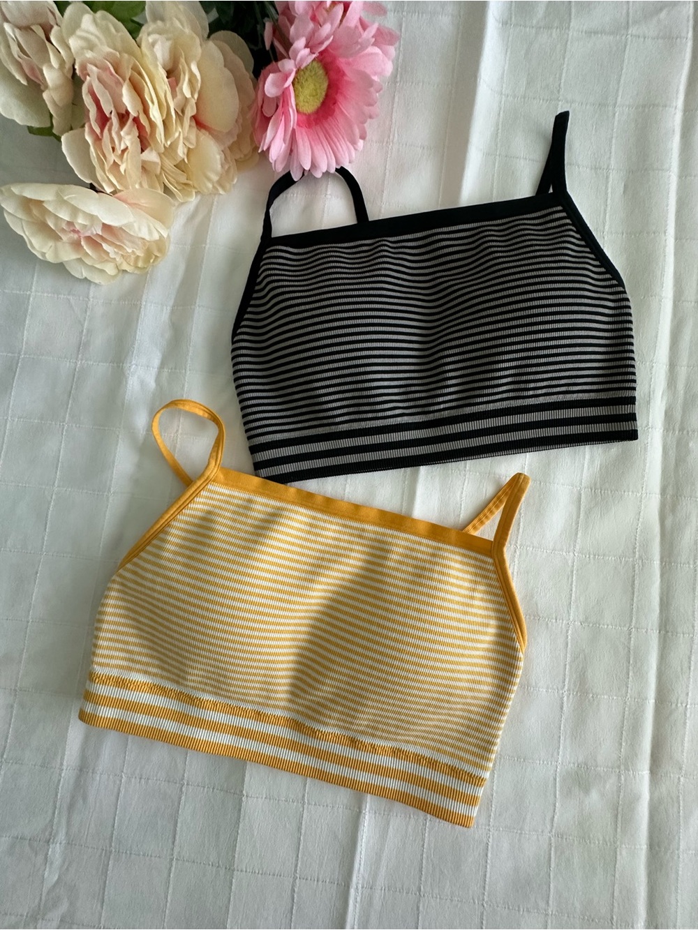Colsie Striped Spaghetti Strap Crop Tank Top - Black & Mustard